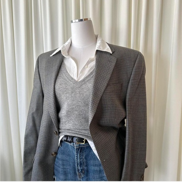 Vintage Lauren Ralph Lauren Silk Wool Houndstooth Sport Coat Dark Academia.
